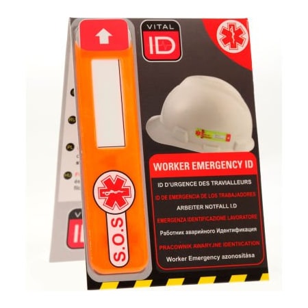 Vital Id Vital ID Multi-Language Worker Emergency ID Tag 3in x 2-1/2in, Fits to Hard Hat, Reflective, 25/Pack WSID-02G